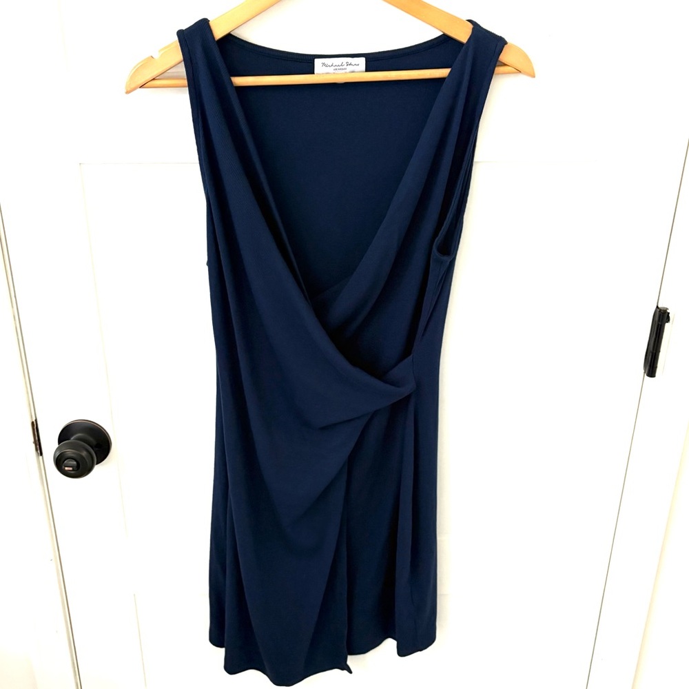 Michael Stars Abby Ribbed Faux Wrap Navy Dress. Size Large Petite. - Picture 2 of 12